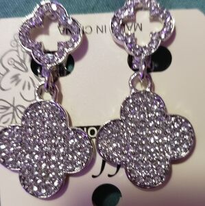 Ella Silver Crystal Clover Earrings Clip-on